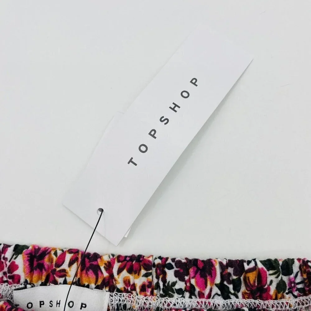 Topshop Womens Size 4 US Cotton Cropped Floral Print Bandeau Top Pink Multi 1711